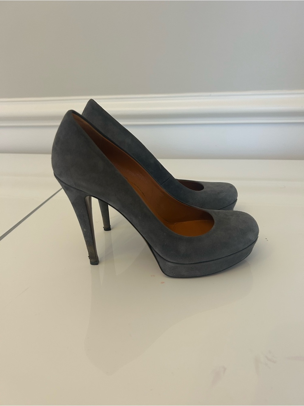 Gucci Gray Suede Platform Stiletto Pumps